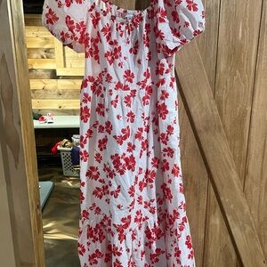 J. Crew White Dress with Red Floral Print
